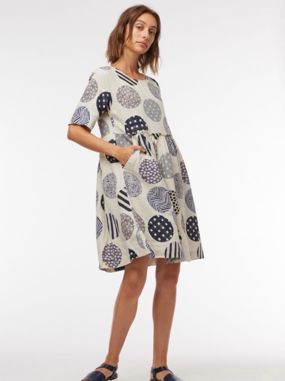 Julia Flanagan x Gorman Endless Spot Print Button Dot Midi Dress Linen NWOT